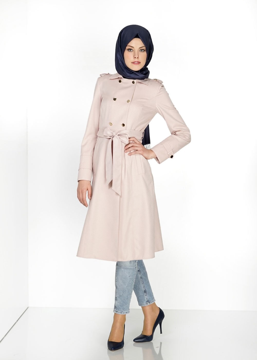 Tesettür giyim PUDRA 1506 Crista Tesettür Trench