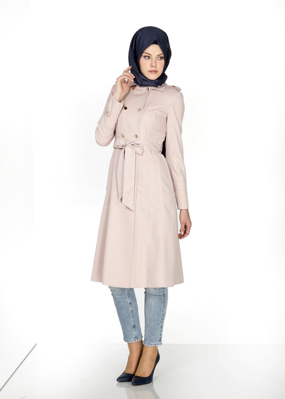 Tesettür giyim PUDRA 1506 Crista Tesettür Trench