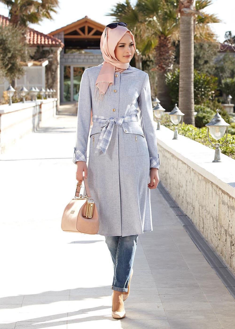 Tesettür giyim LACİVERT 1510 Verona Düz Tesettür Trenç