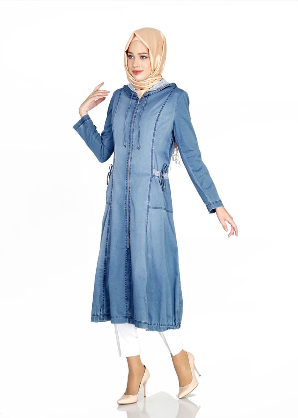 Tesettür giyim MAVİ 1512 Benin Tesettür Trench