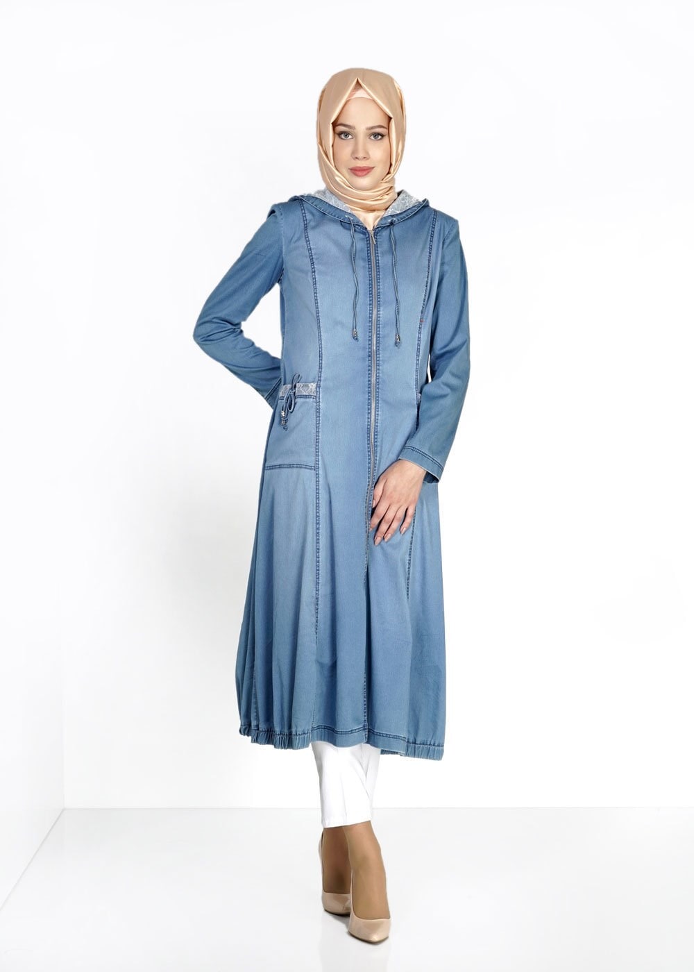 Tesettür giyim MAVİ 1512 Benin Tesettür Trench
