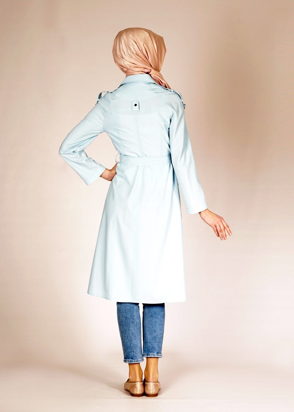Tesettür giyim MAVİ FERMUARLI CEP DETAYLI TRENÇKOT 1515