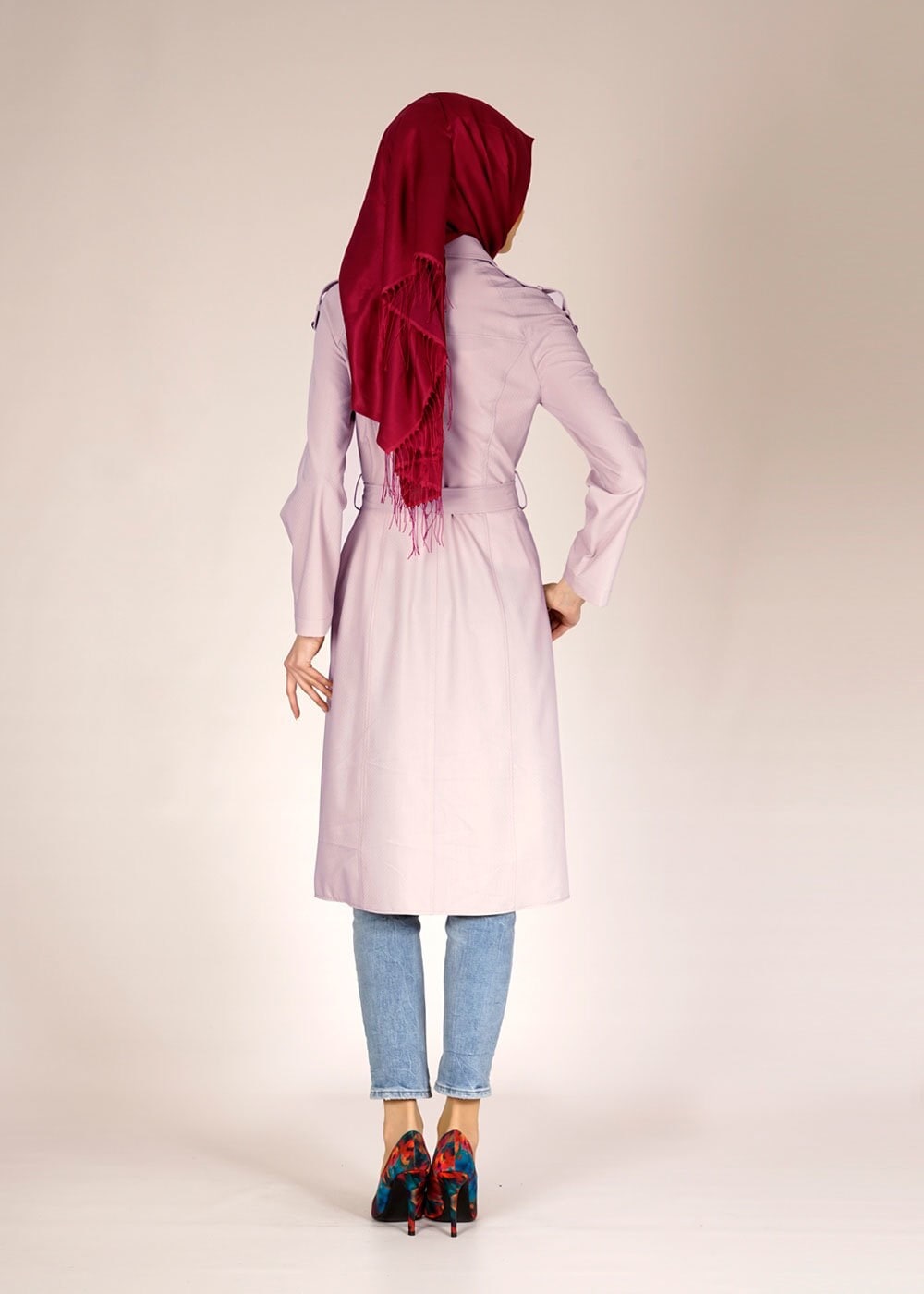 Tesettür giyim PUDRA FERMUARLI CEP DETAYLI TRENÇKOT 1515