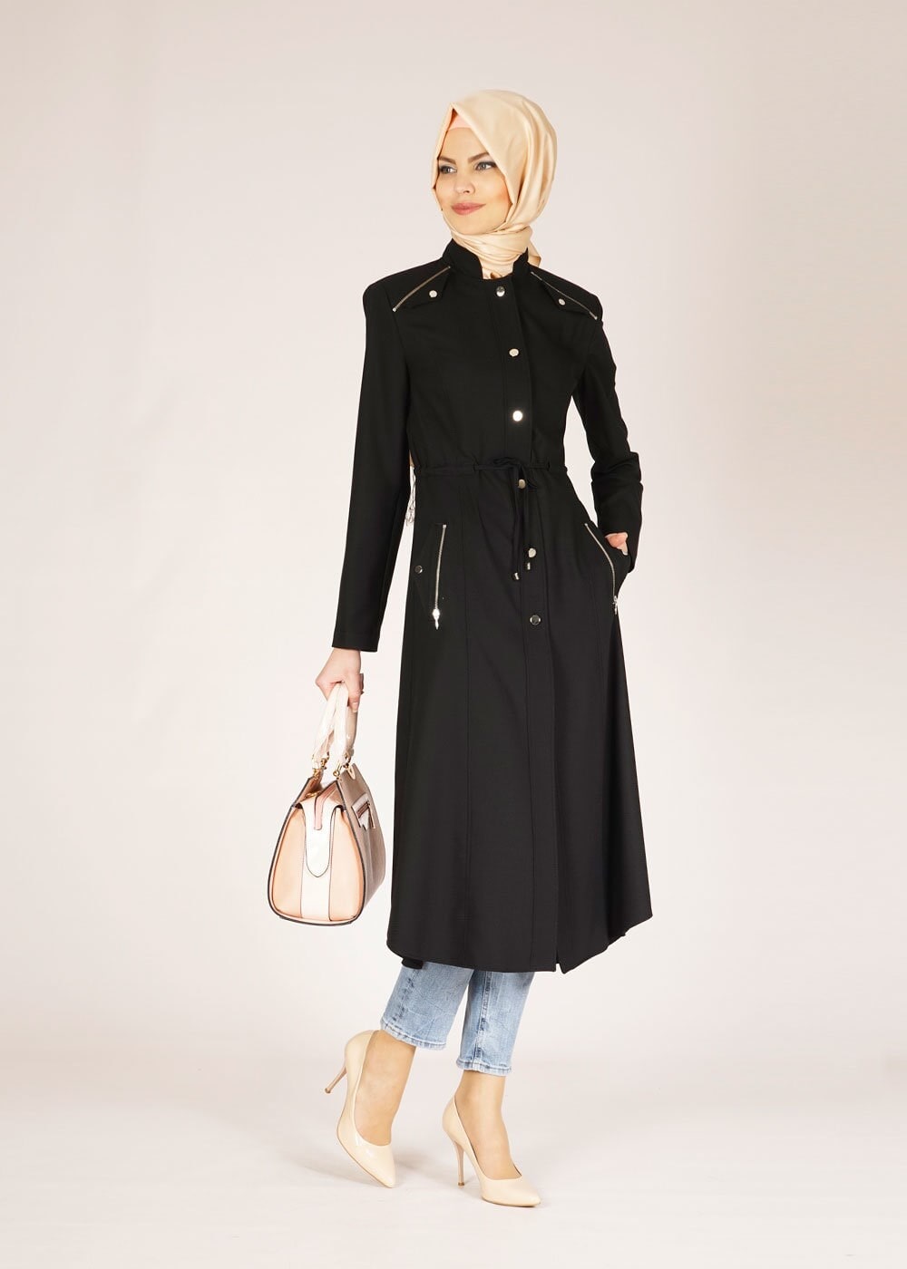 Tesettür giyim SİYAH 1518 DORATES TRENCH 38/46 TEK38