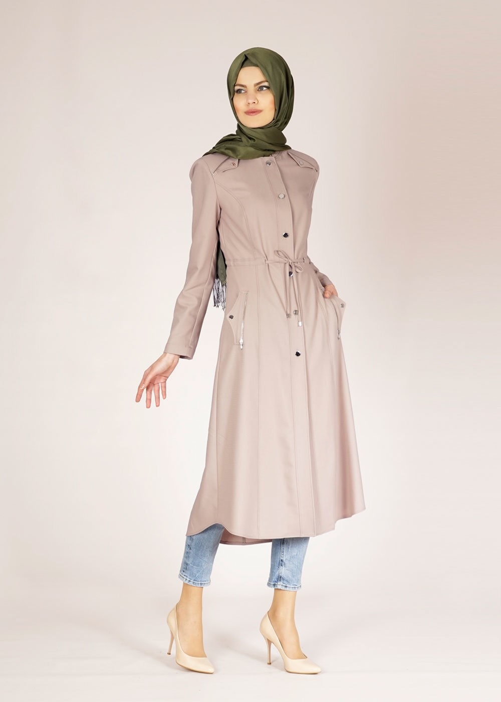 Tesettür giyim BEJ 1518 DORATES TRENCH 38/46 TEK38