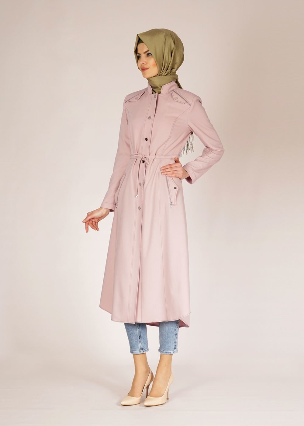 Tesettür giyim PUDRA 1518 DORATES TRENCH 38/46 TEK38