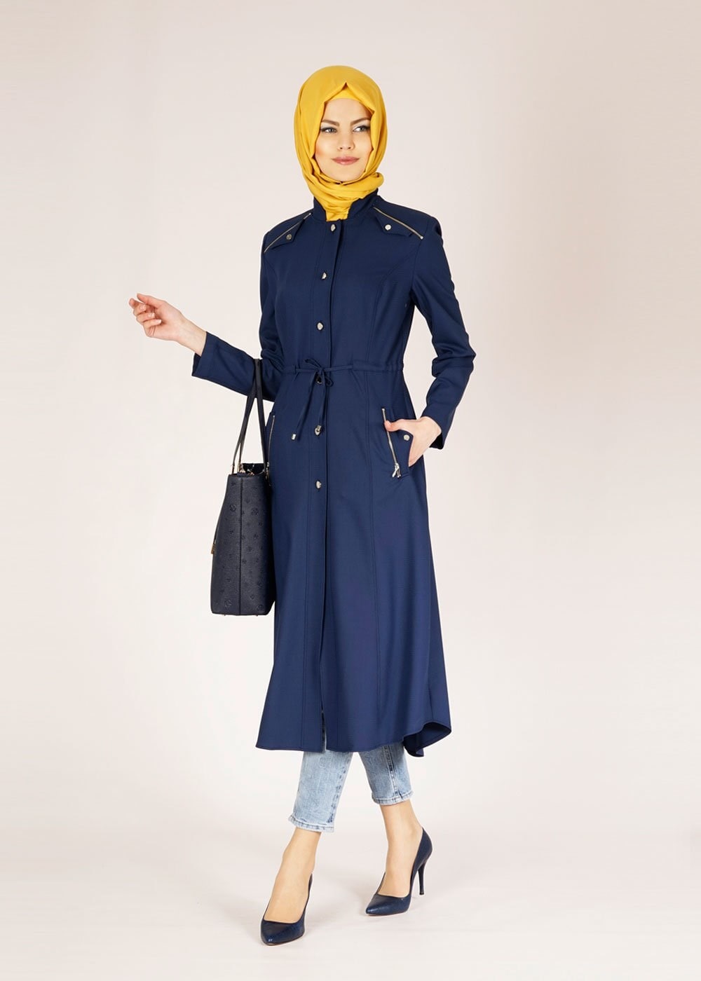 Tesettür giyim LACİVERT 1518 DORATES TRENCH 38/46 TEK38