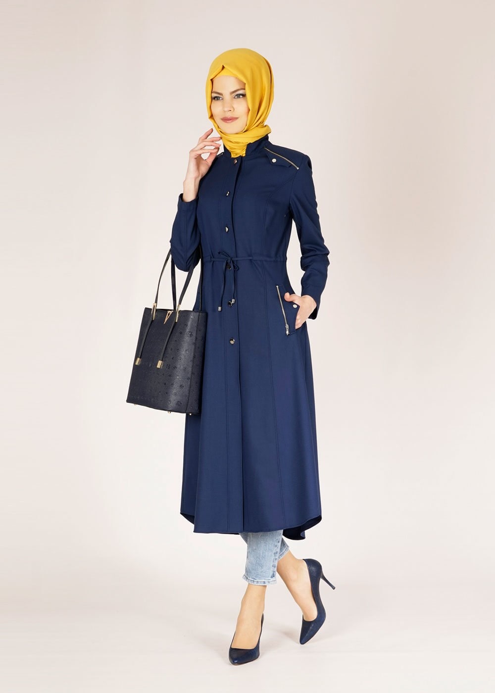 Tesettür giyim LACİVERT 1518 DORATES TRENCH 38/46 TEK38