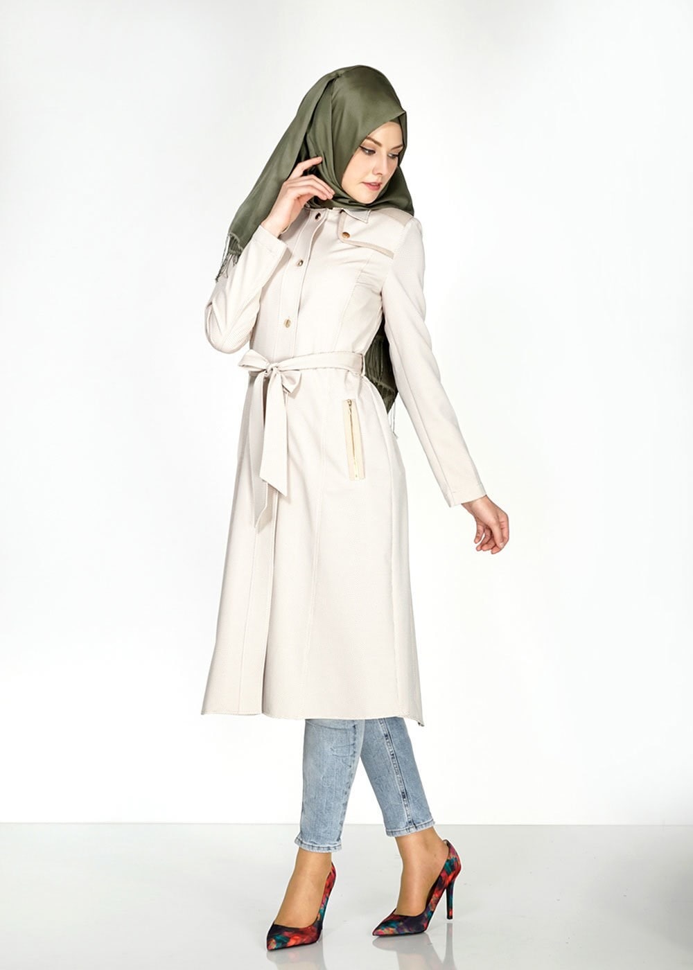 Tesettür giyim SARI 1519 Berta Tesettür Trench