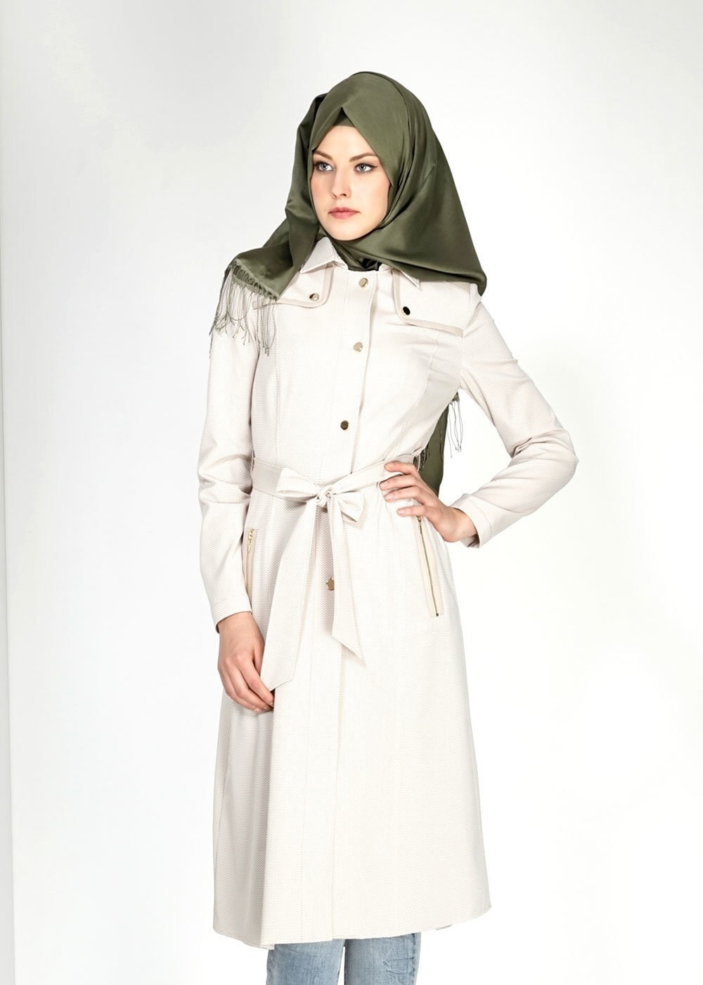 Tesettür giyim SARI 1519 Berta Tesettür Trench