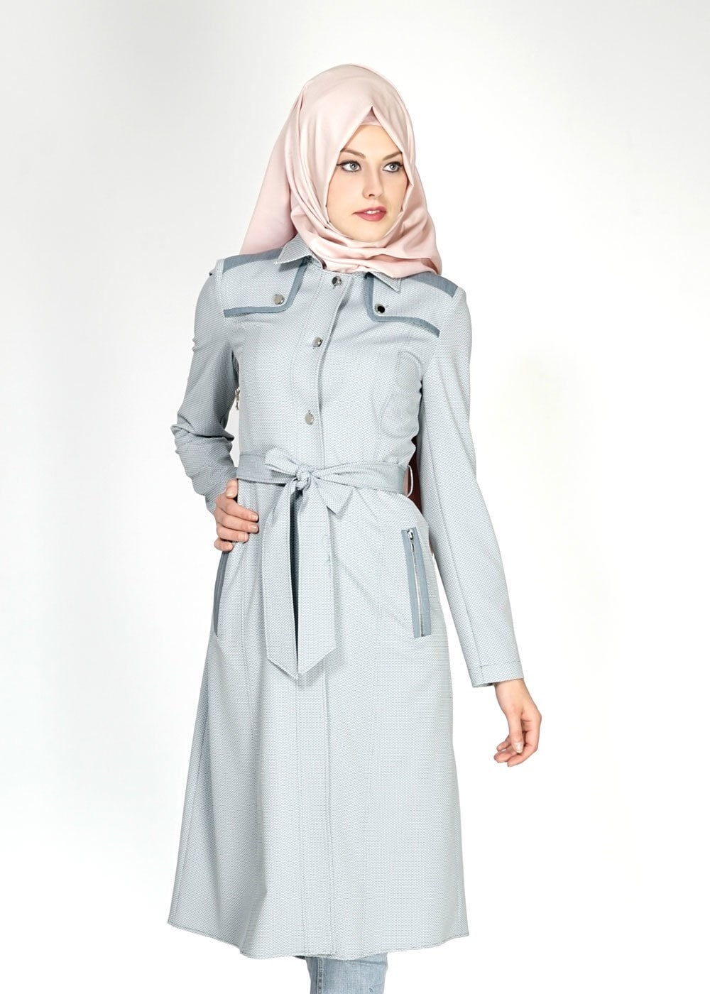 Tesettür giyim MAVİ 1519 Berta Tesettür Trench