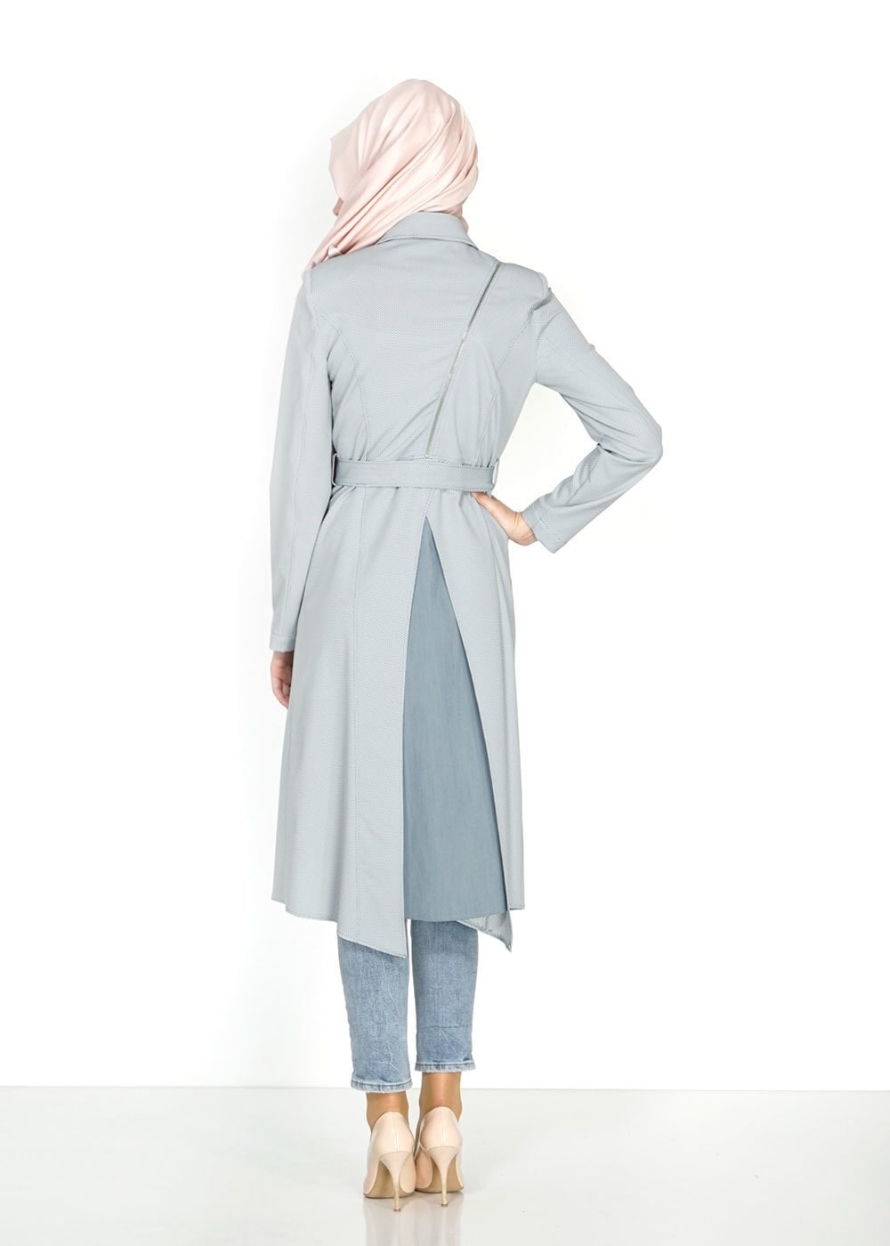 Tesettür giyim MAVİ 1519 Berta Tesettür Trench