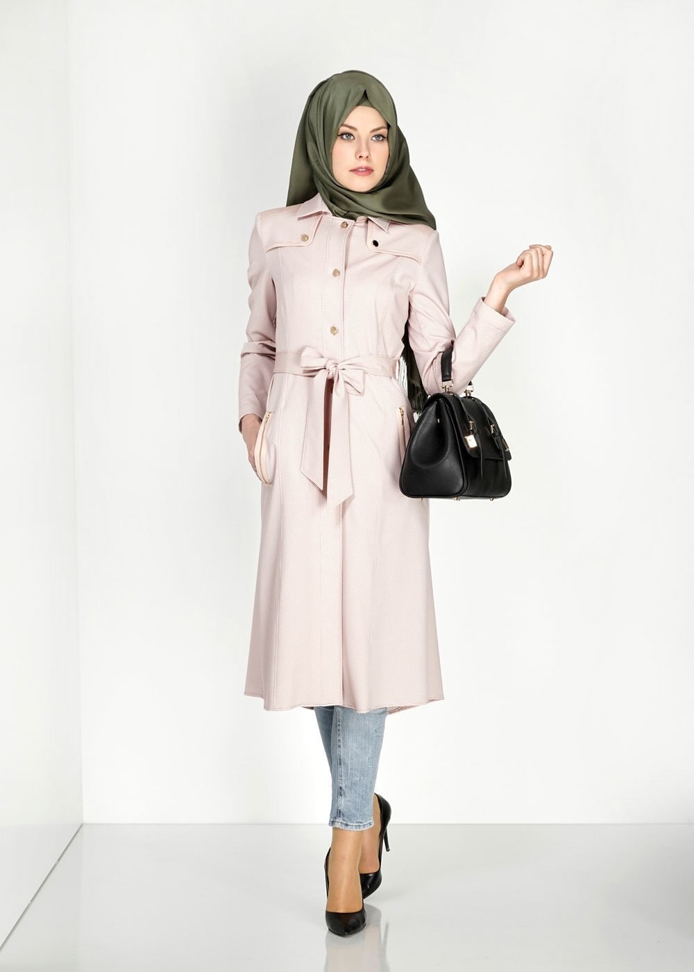 Tesettür giyim PUDRA 1519 Berta Tesettür Trench