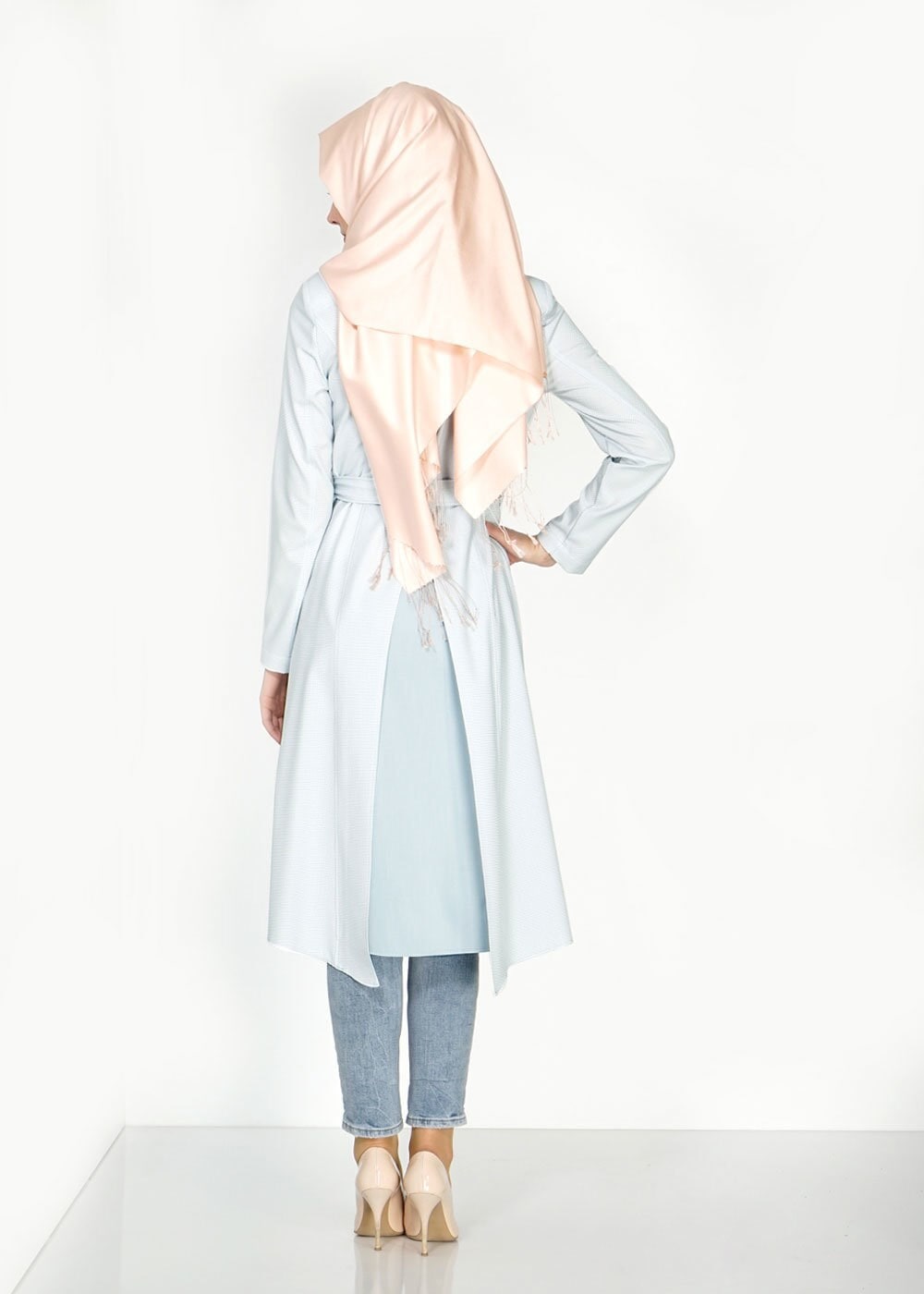 Tesettür giyim MAVİ 1519 Berta Tesettür Trench