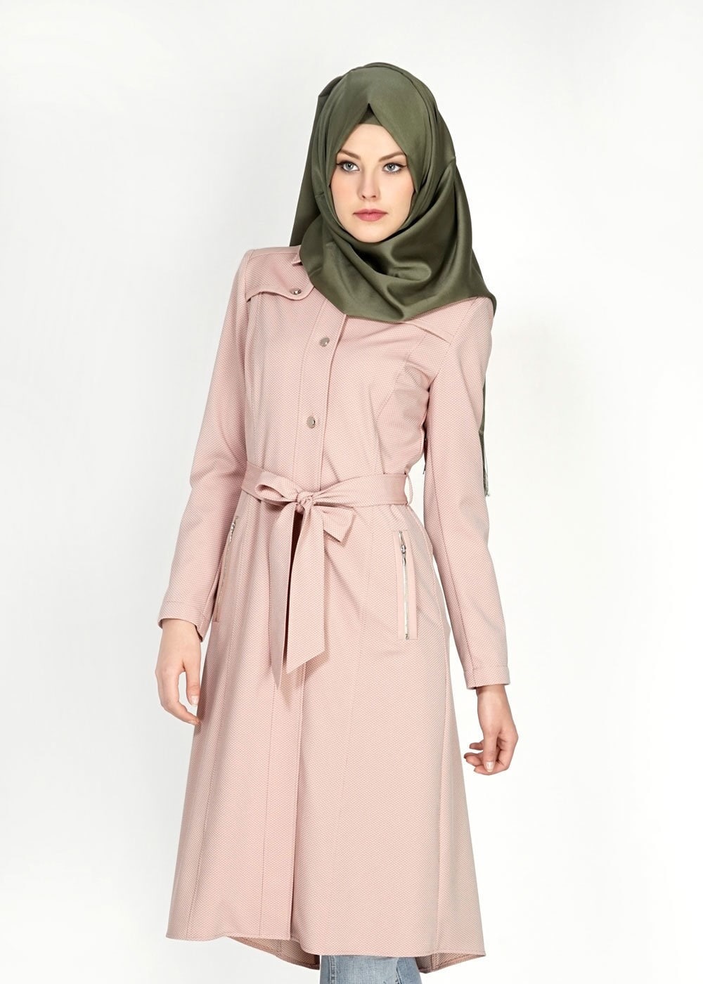 Tesettür giyim BEJ 1519 Berta Tesettür Trench