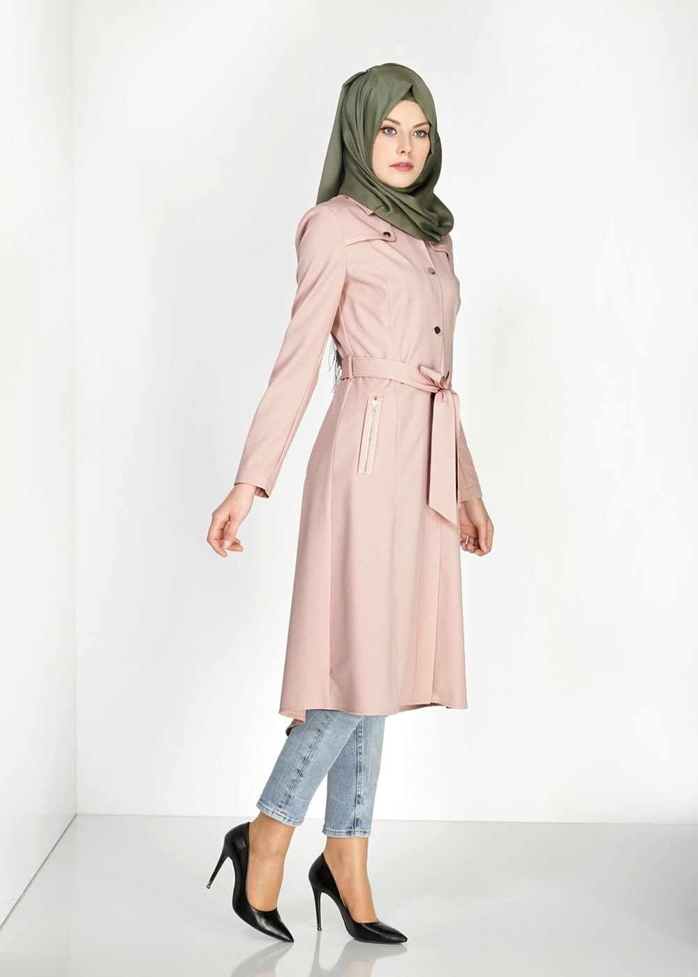 Tesettür giyim BEJ 1519 Berta Tesettür Trench