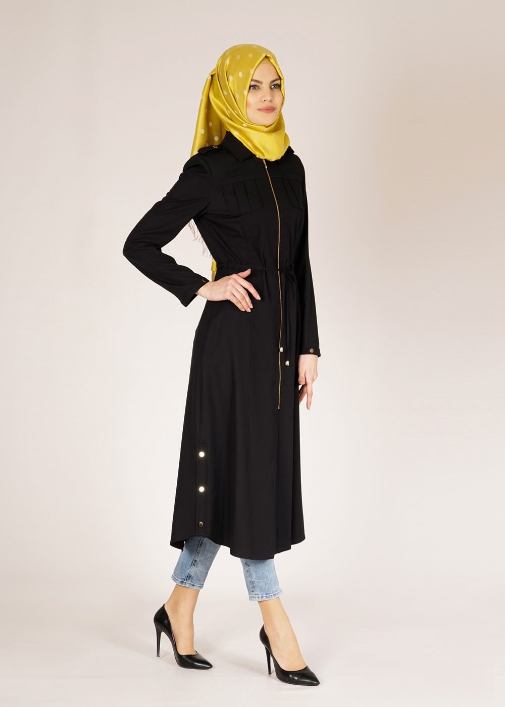 Tesettür giyim SİYAH 1521 Beliz 8168 Tesettür Trench