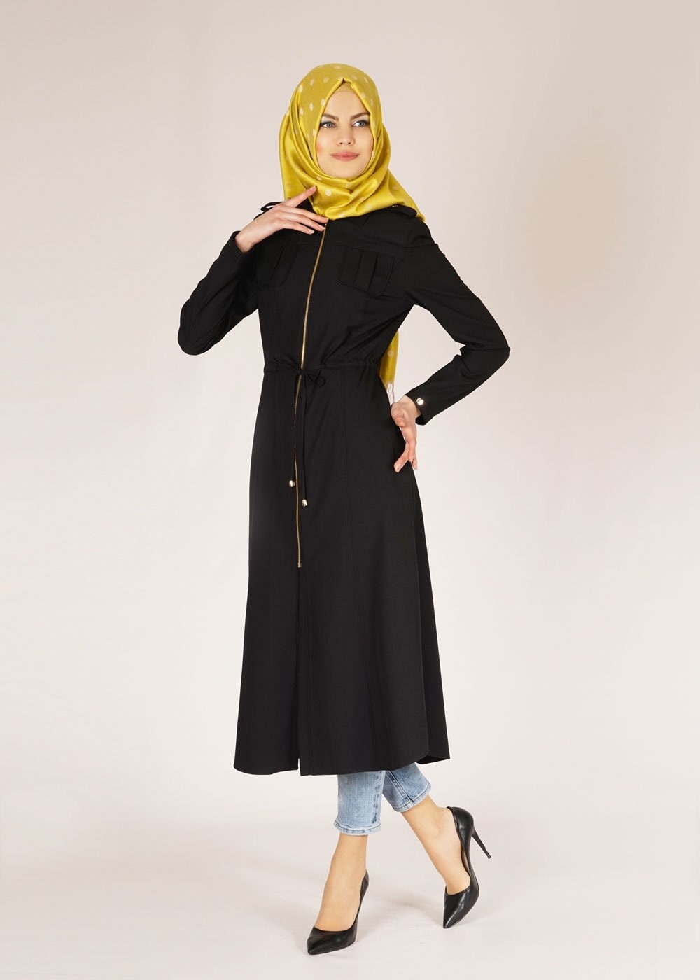 Tesettür giyim SİYAH 1521 Beliz 8168 Tesettür Trench
