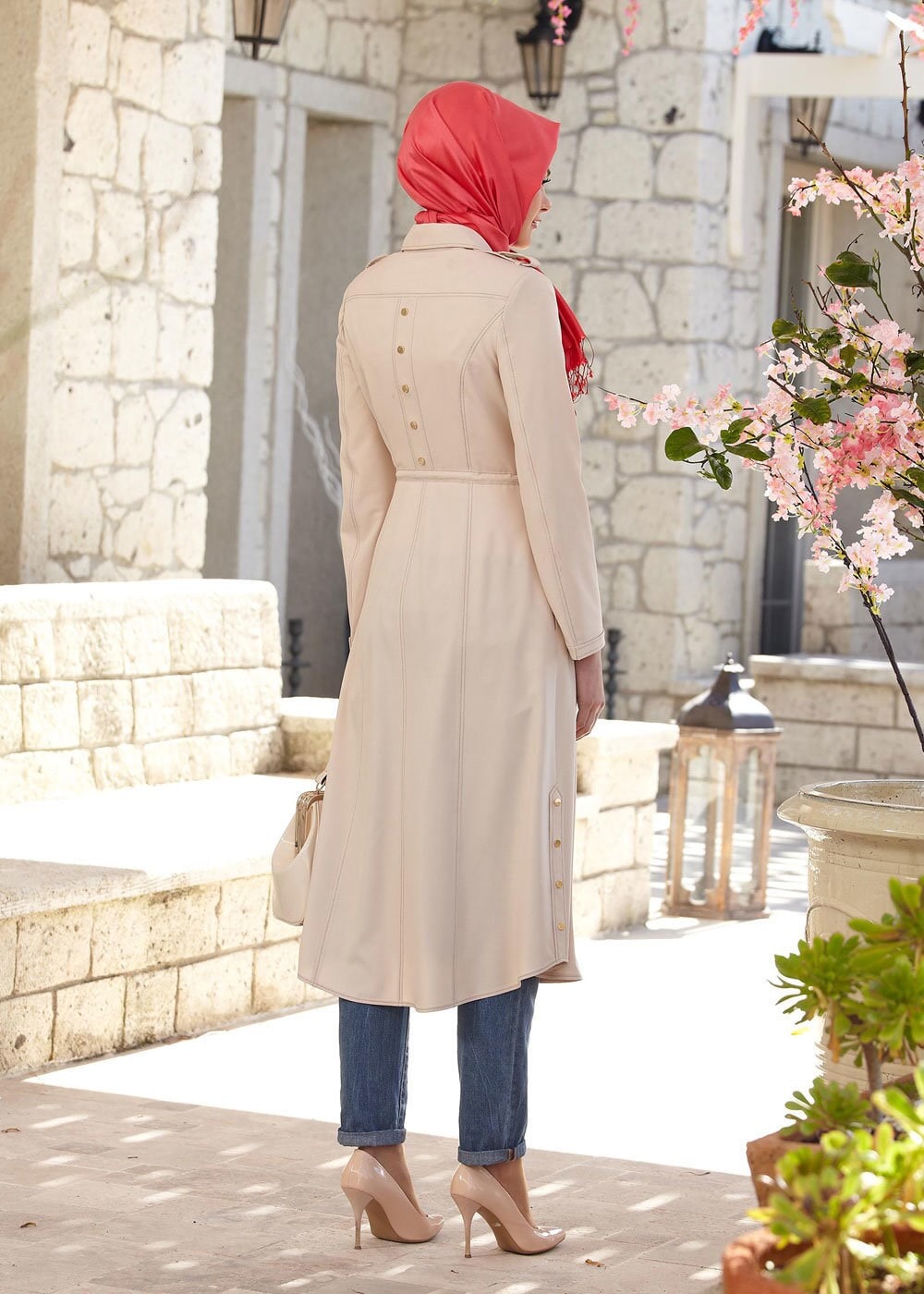 Tesettür giyim BEJ 1521 Beliz 8168 Tesettür Trench
