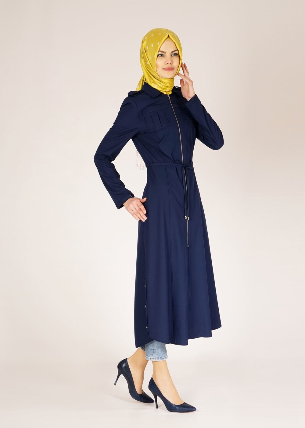 Tesettür giyim LACİVERT 1521 Beliz 8168 Tesettür Trench