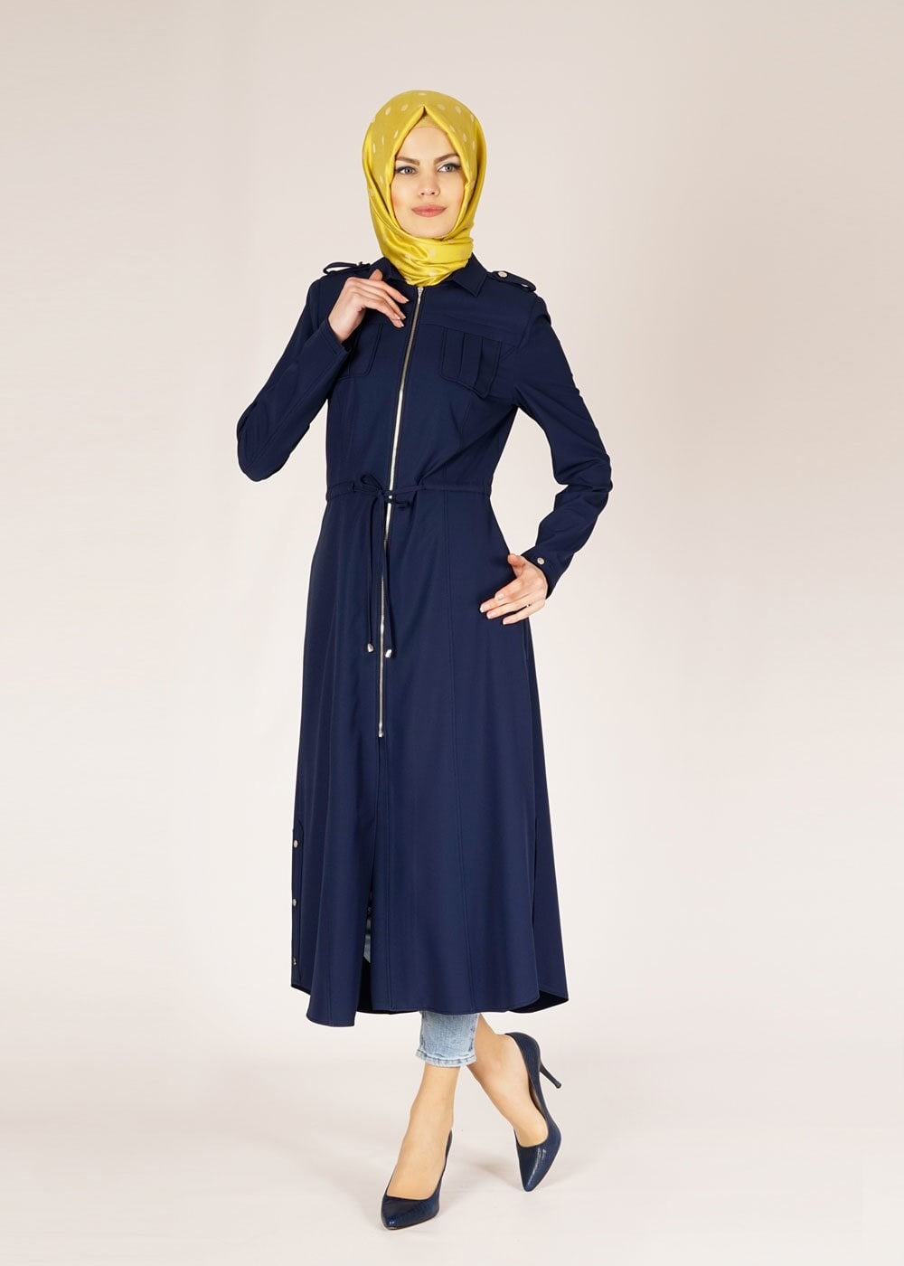 Tesettür giyim LACİVERT 1521 Beliz 8168 Tesettür Trench