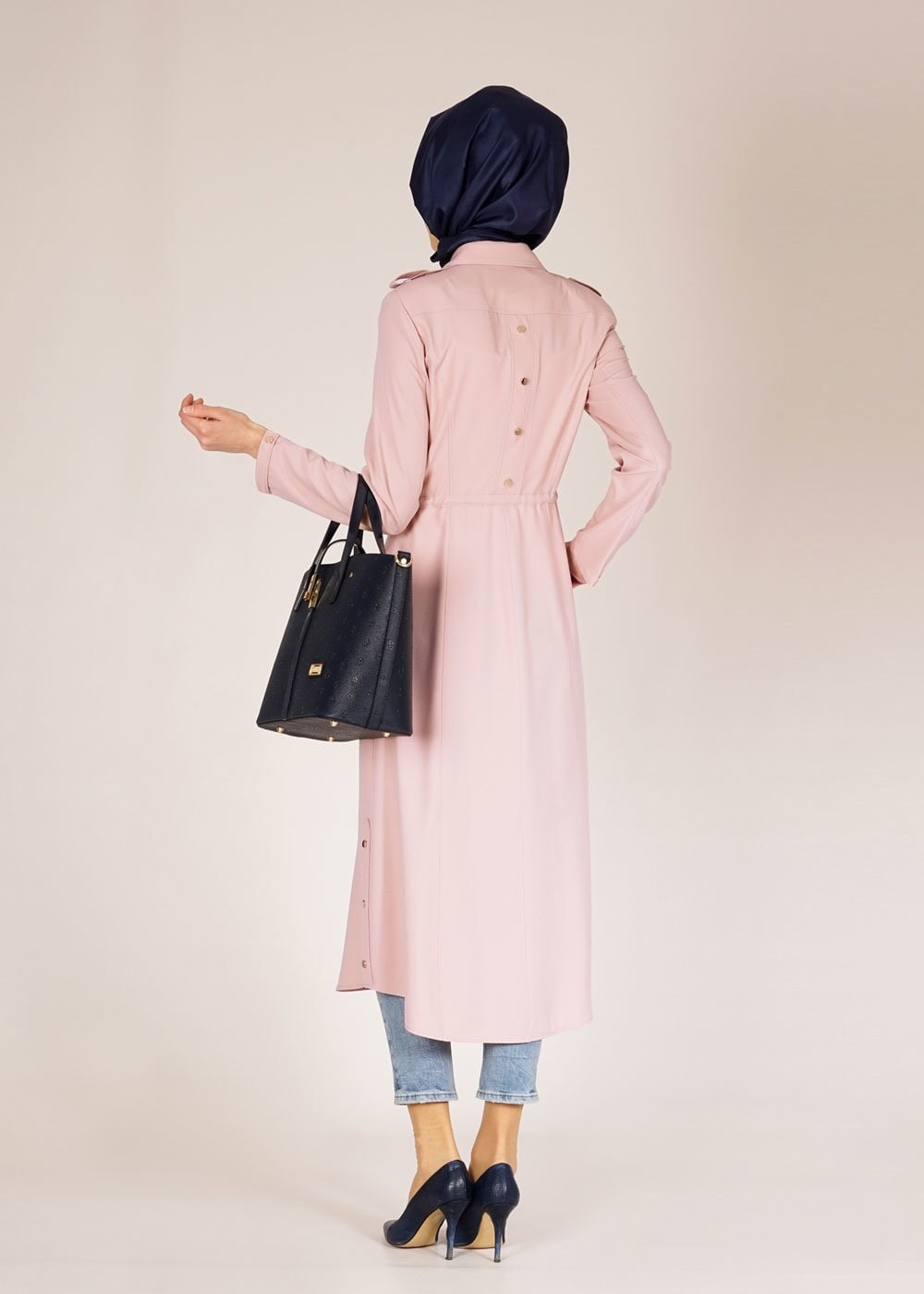Tesettür giyim PUDRA 1521 Beliz 8168 Tesettür Trench