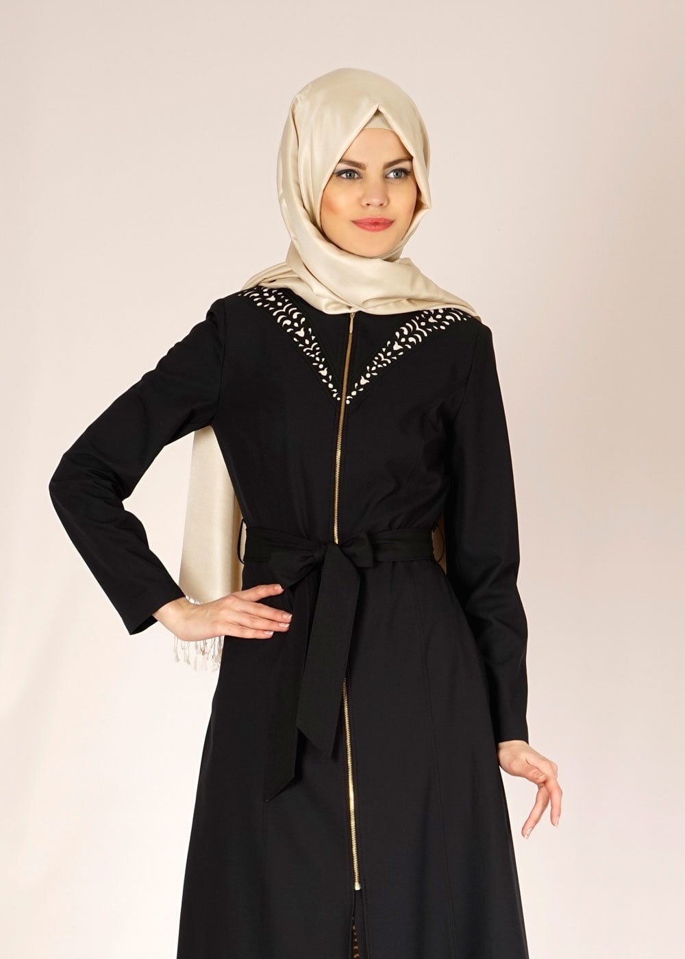 Tesettür giyim SİYAH 1526 Beliz Tesettür Trench
