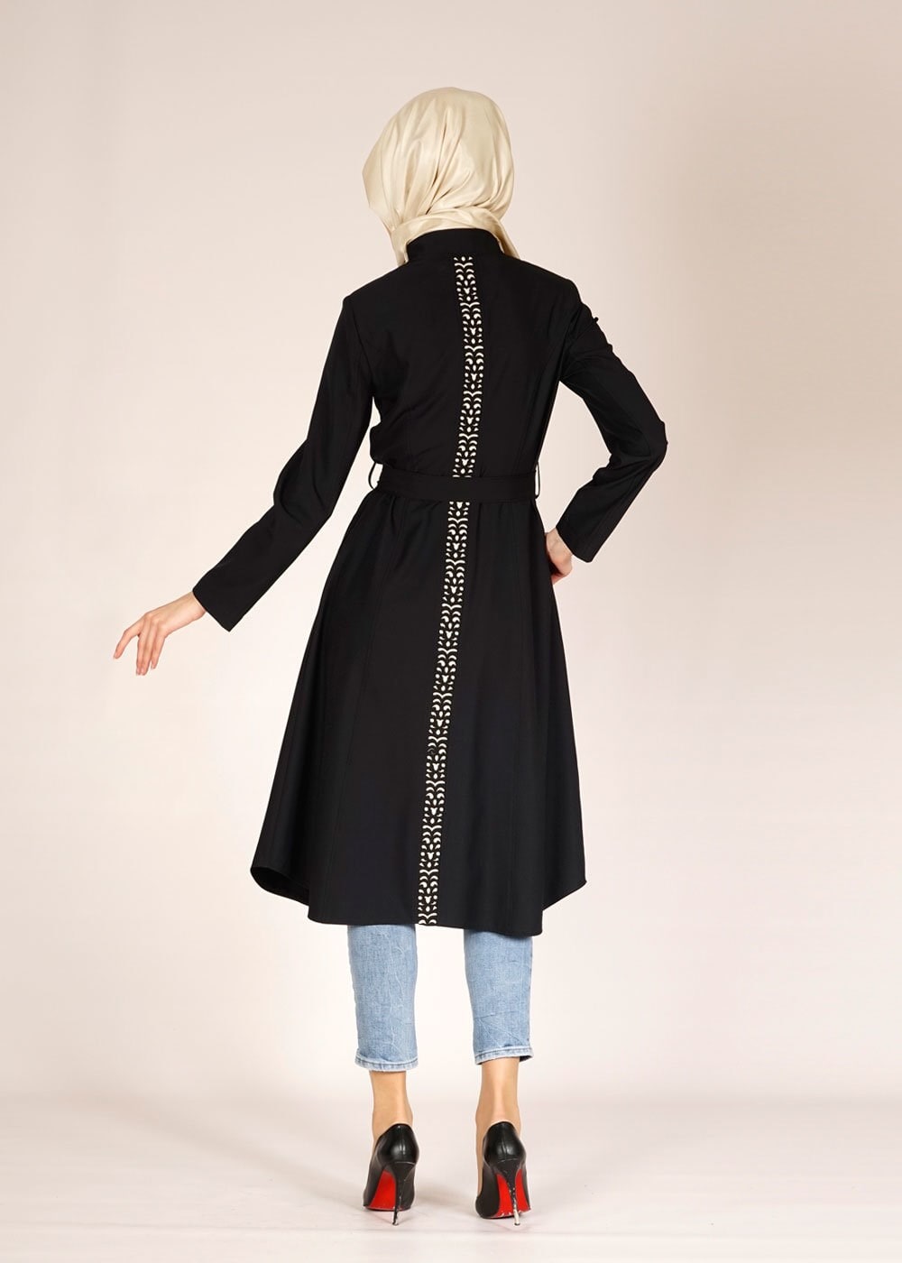 Tesettür giyim SİYAH 1526 Beliz Tesettür Trench