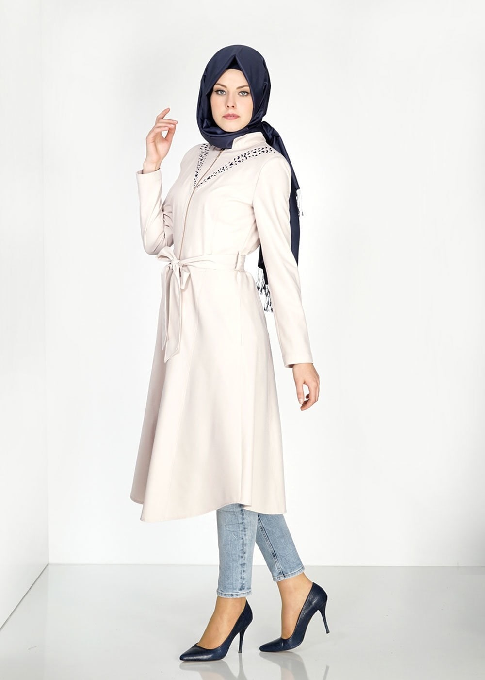 Tesettür giyim BEJ 1526 Beliz Tesettür Trench