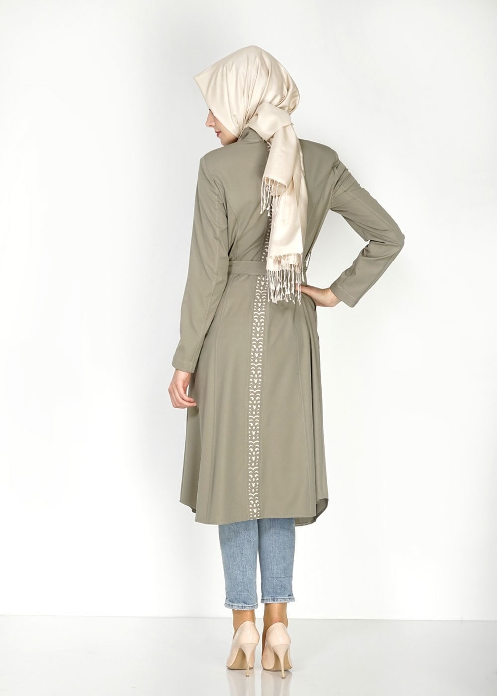 Tesettür giyim HAKİ 1526 Beliz Tesettür Trench