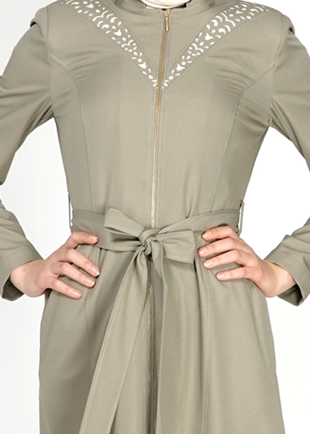 Tesettür giyim HAKİ 1526 Beliz Tesettür Trench