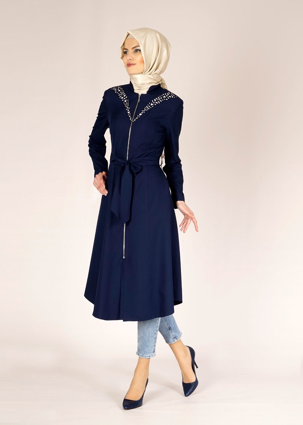 Tesettür giyim LACİVERT 1526 Beliz Tesettür Trench