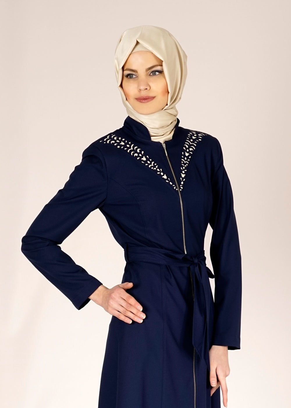 Tesettür giyim LACİVERT 1526 Beliz Tesettür Trench
