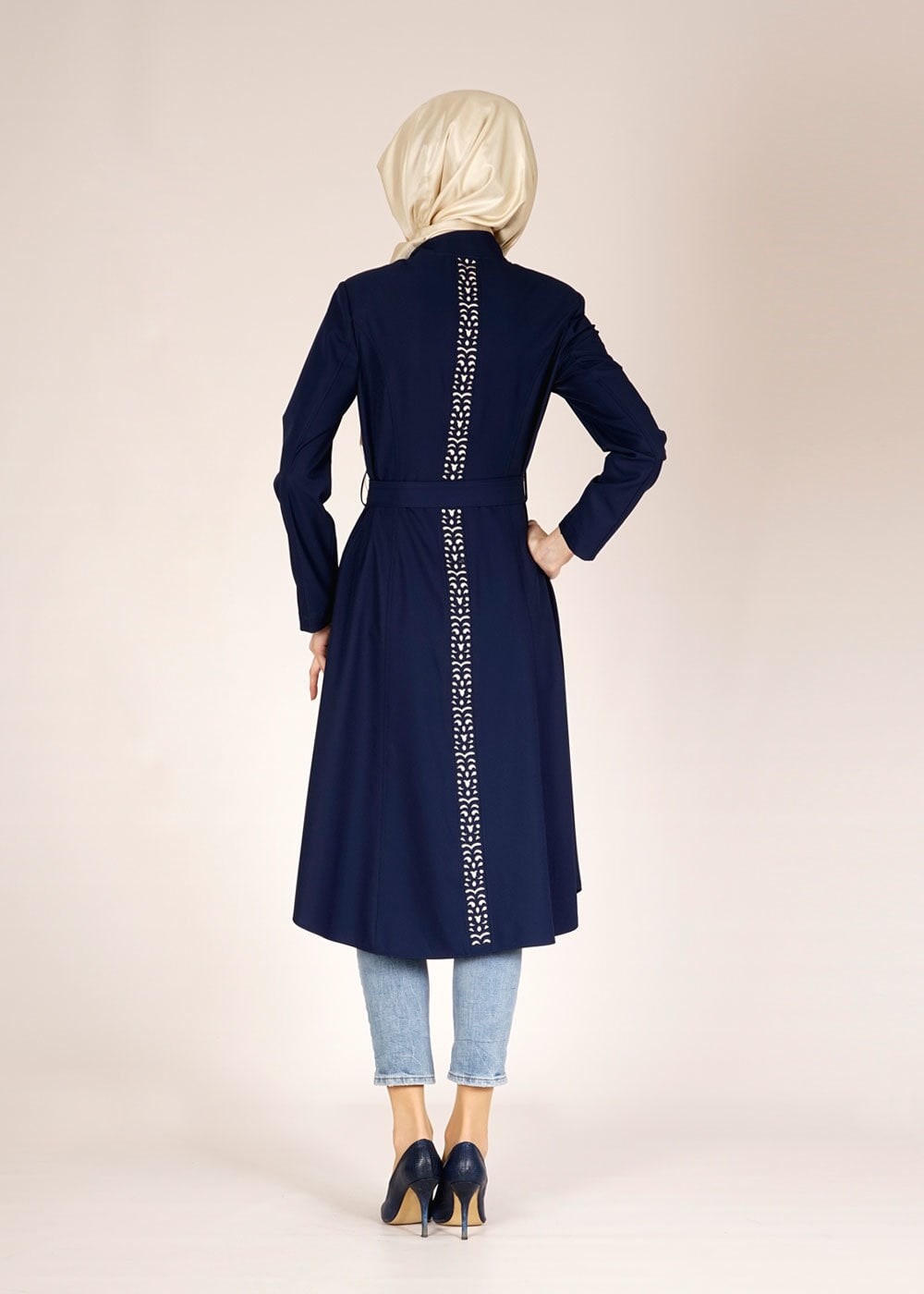 Tesettür giyim LACİVERT 1526 Beliz Tesettür Trench