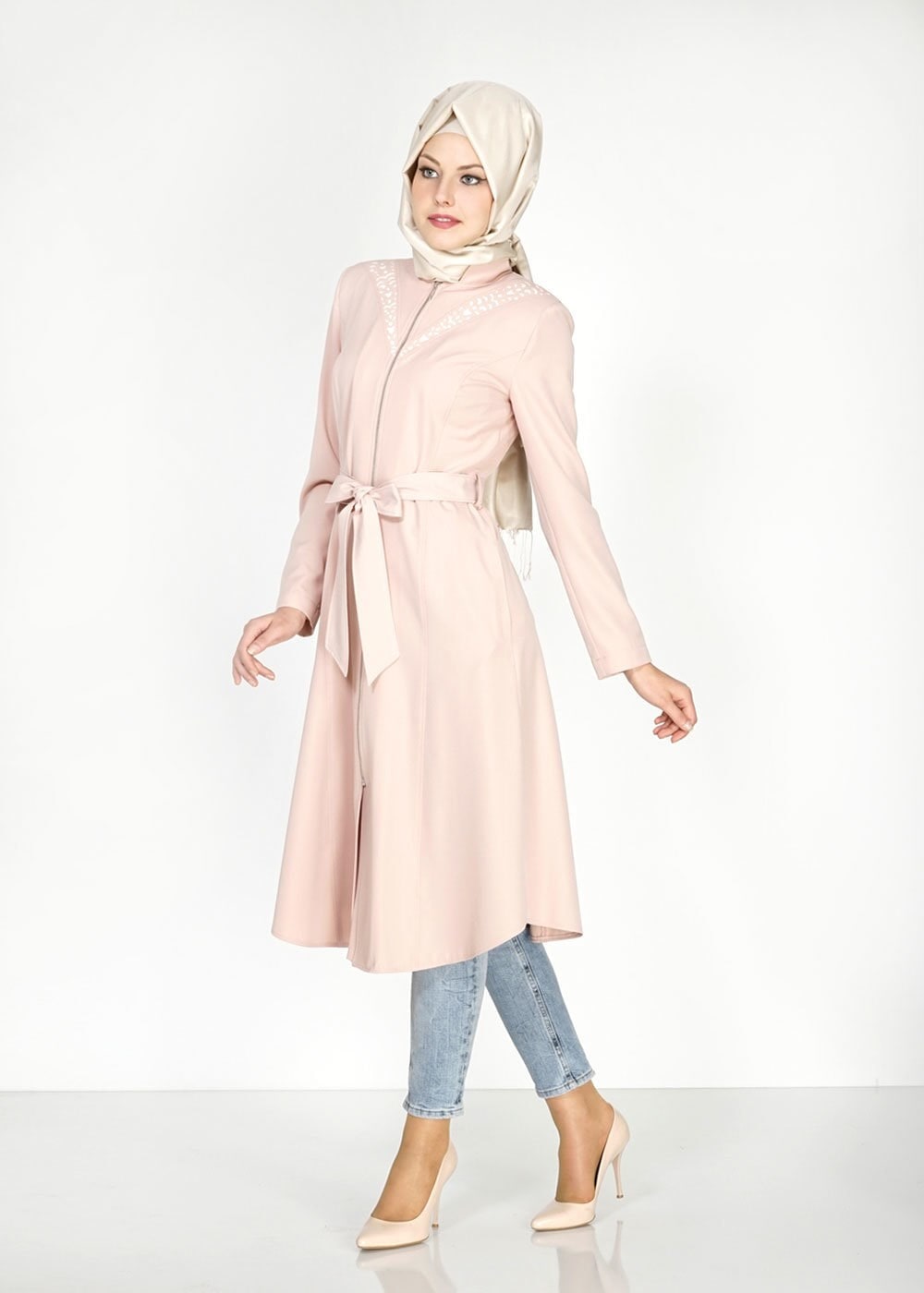 Tesettür giyim PUDRA 1526 Beliz Tesettür Trench