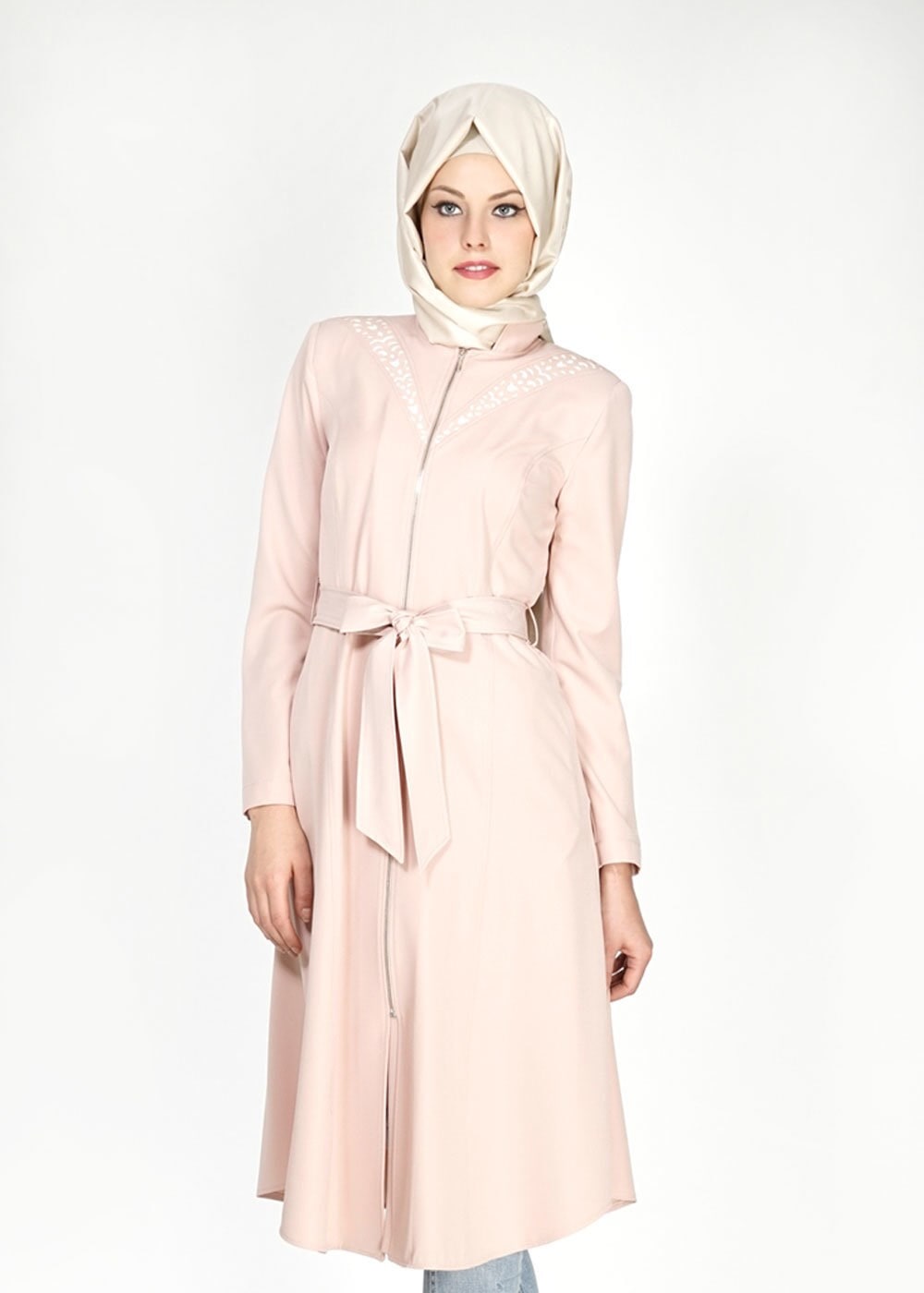 Tesettür giyim PUDRA 1526 Beliz Tesettür Trench