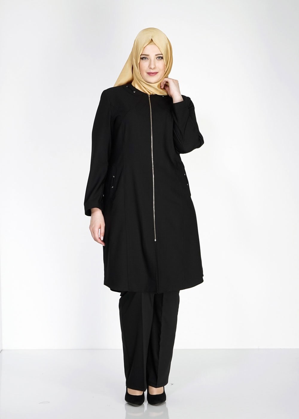 Tesettür giyim SİYAH 1529 Duke Tesettür Trench