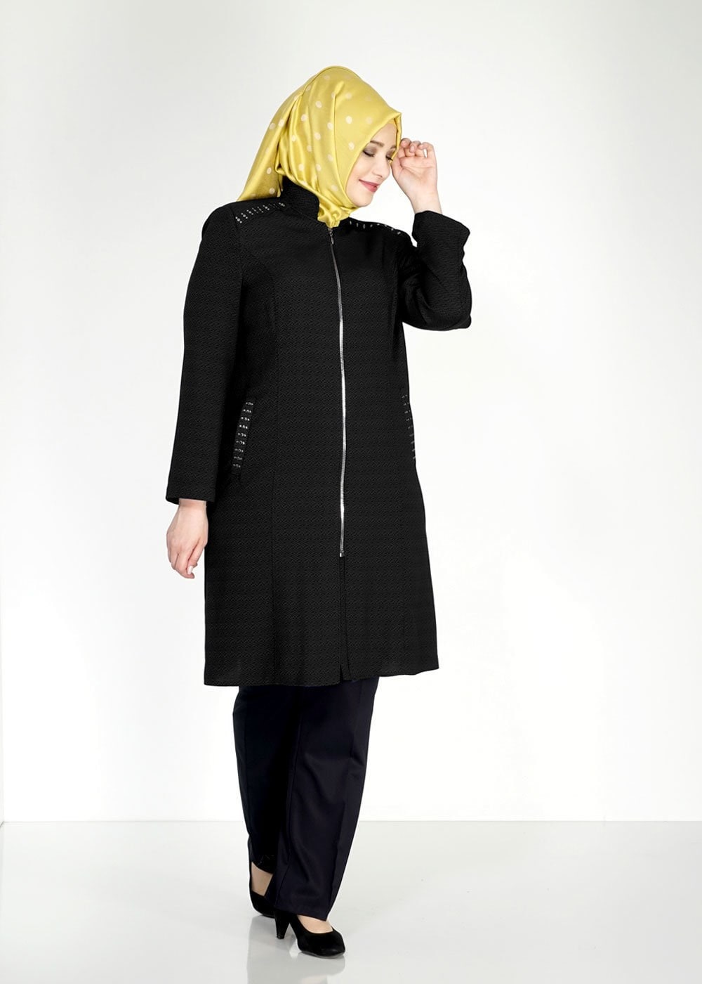 Tesettür giyim SİYAH 1536 Nazenin Tesettür Trench