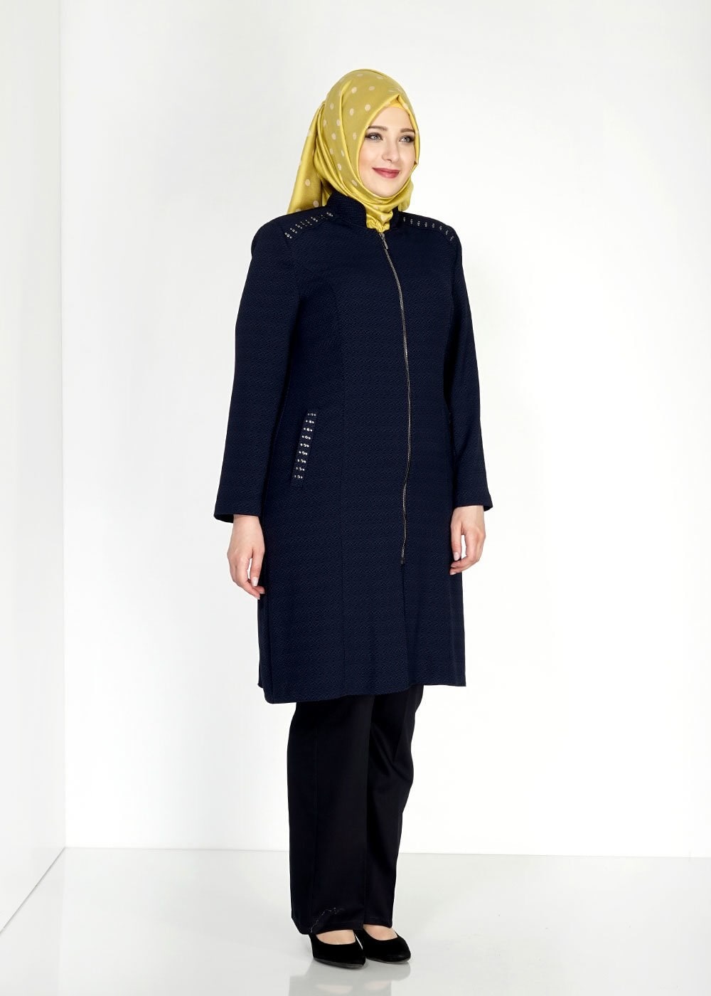 Tesettür giyim LACİVERT 1536 Nazenin Tesettür Trench