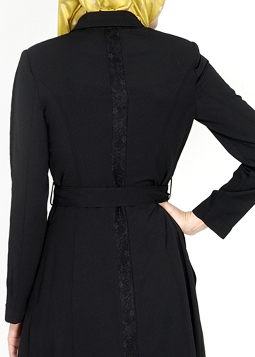 Tesettür giyim SİYAH TAŞ DETAYLI DÜĞMELİ TRENÇKOT 1538