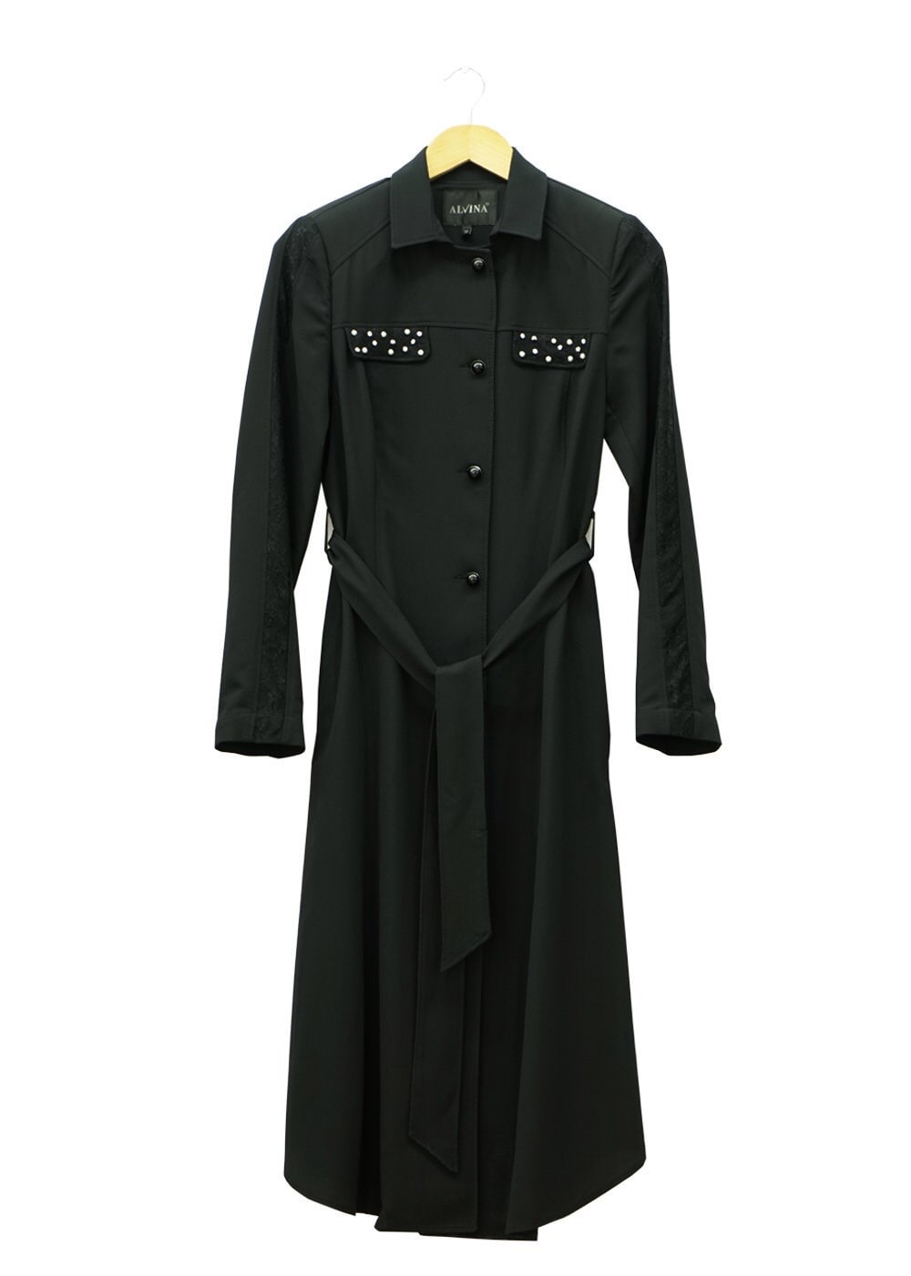 Tesettür giyim SİYAH TAŞ DETAYLI DÜĞMELİ TRENÇKOT 1538