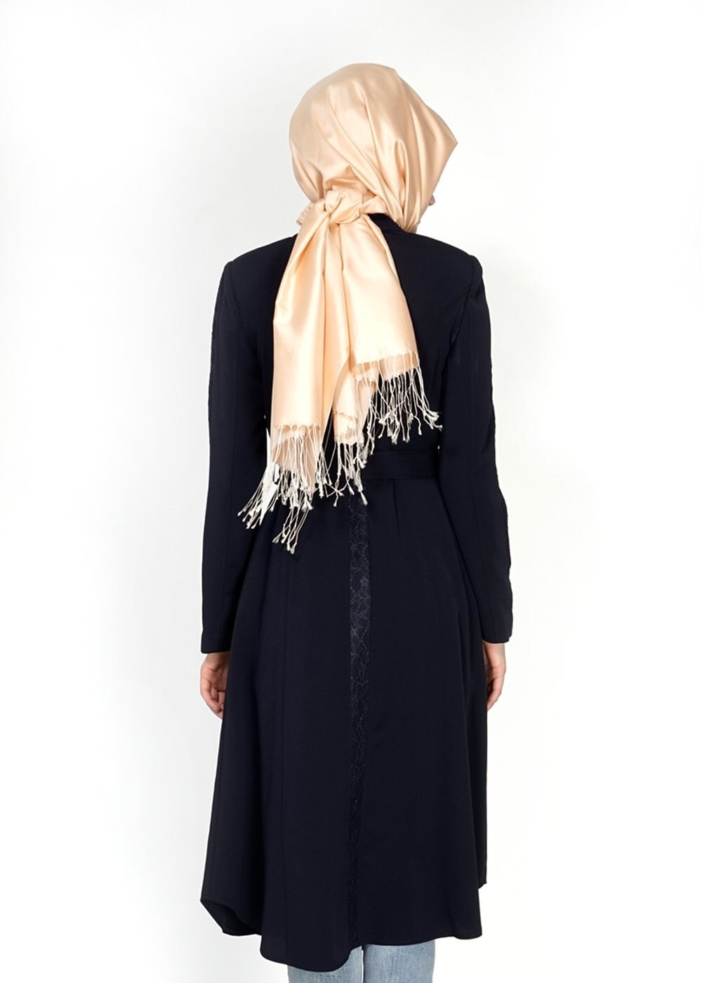 Tesettür giyim LACİVERT TAŞ DETAYLI DÜĞMELİ TRENÇKOT 1538