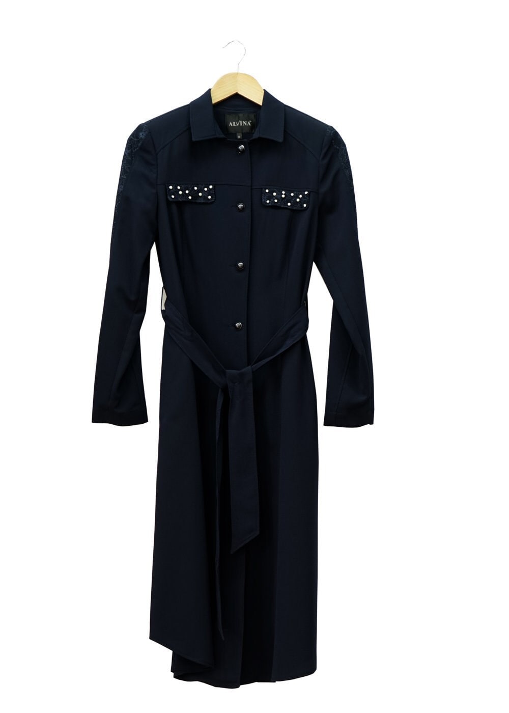 Tesettür giyim LACİVERT TAŞ DETAYLI DÜĞMELİ TRENÇKOT 1538