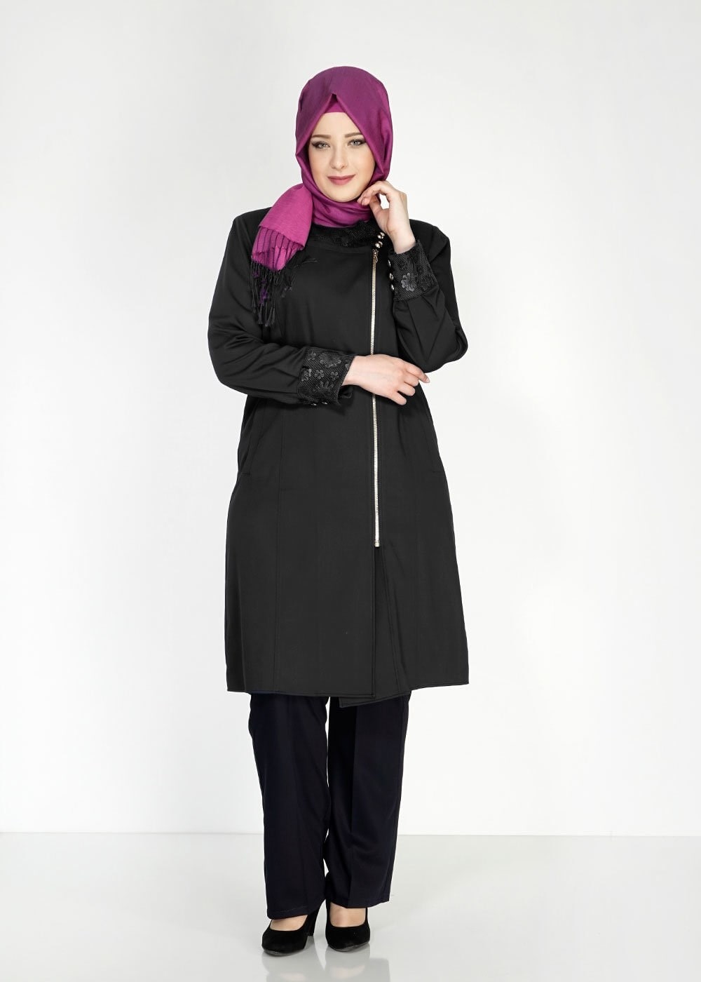 Tesettür giyim SİYAH 1543 Natalia Tesettür Trench