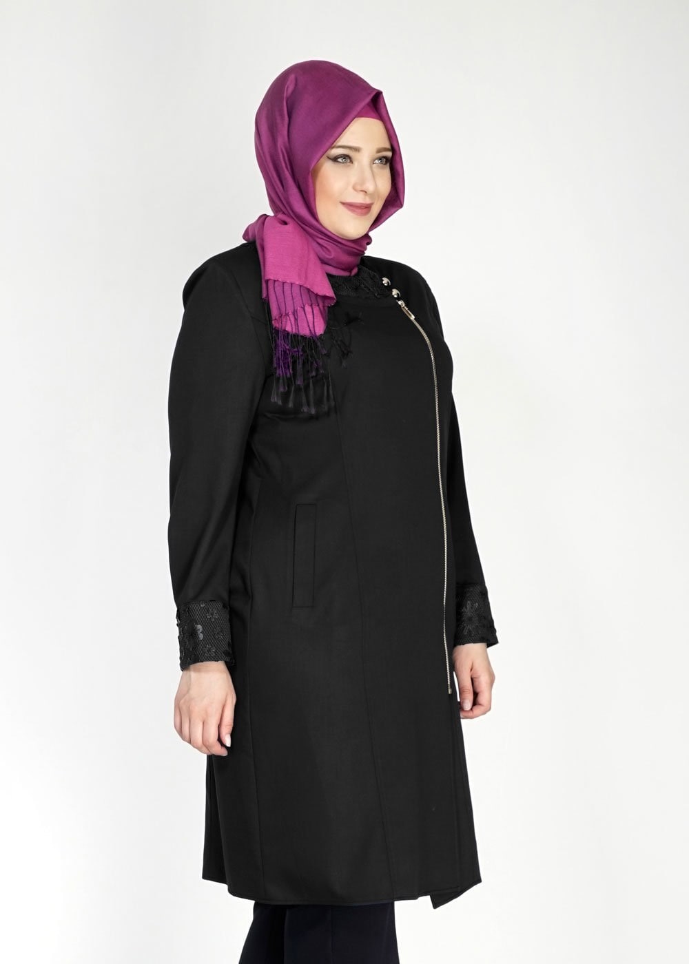 Tesettür giyim SİYAH 1543 Natalia Tesettür Trench
