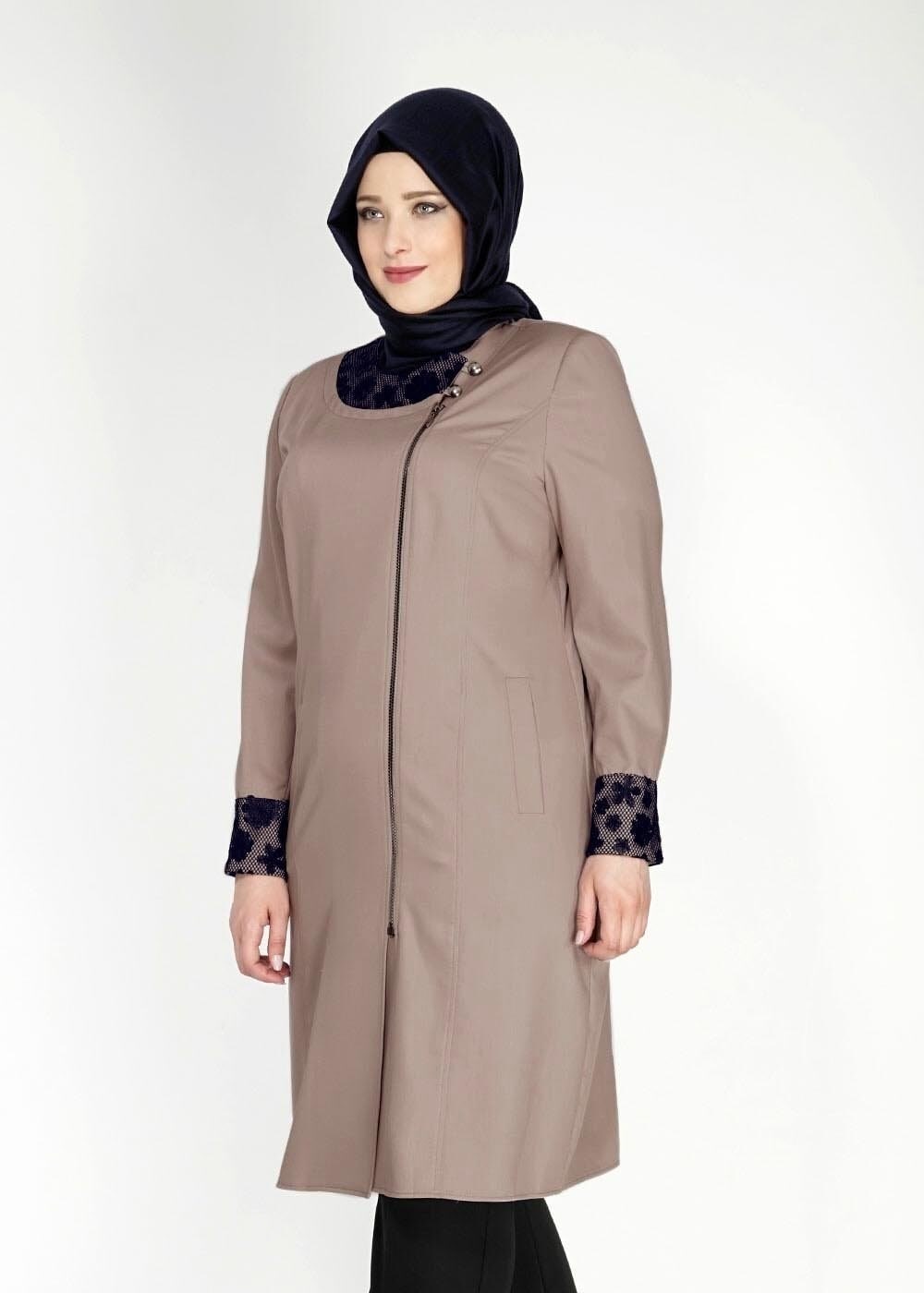 Tesettür giyim KAHVE 1543 Natalia Tesettür Trench
