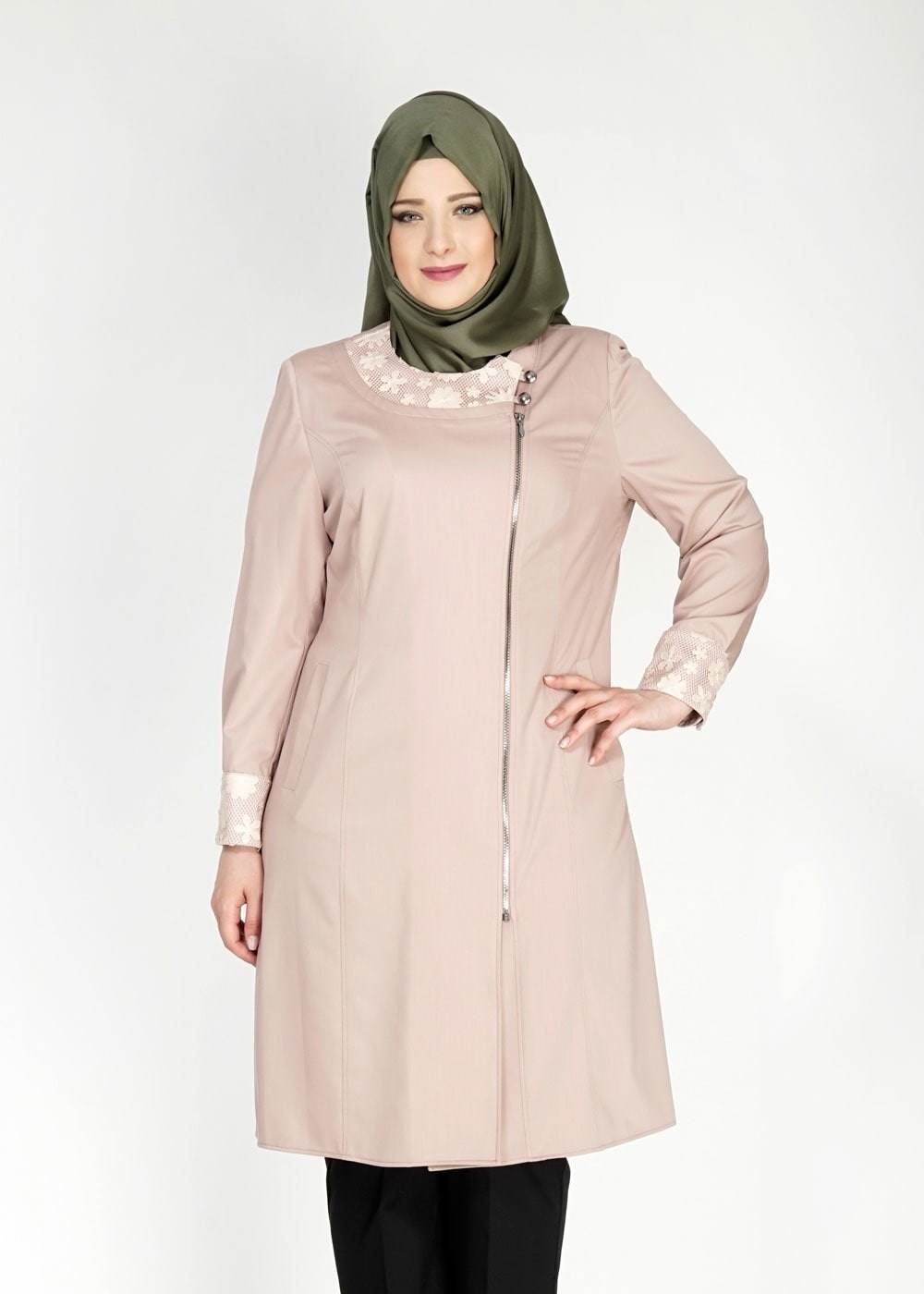 Tesettür giyim PUDRA 1543 Natalia Tesettür Trench