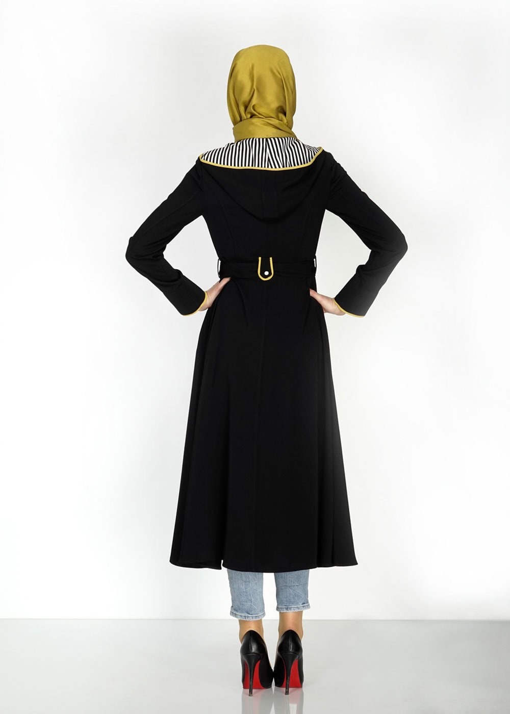 Tesettür giyim SİYAH 1545 Farah Tesettür Trenç