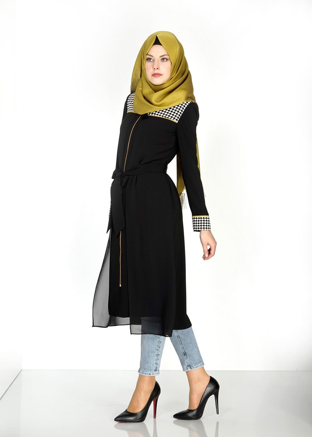Tesettür giyim SİYAH 1546 Farah Tesettür Trench