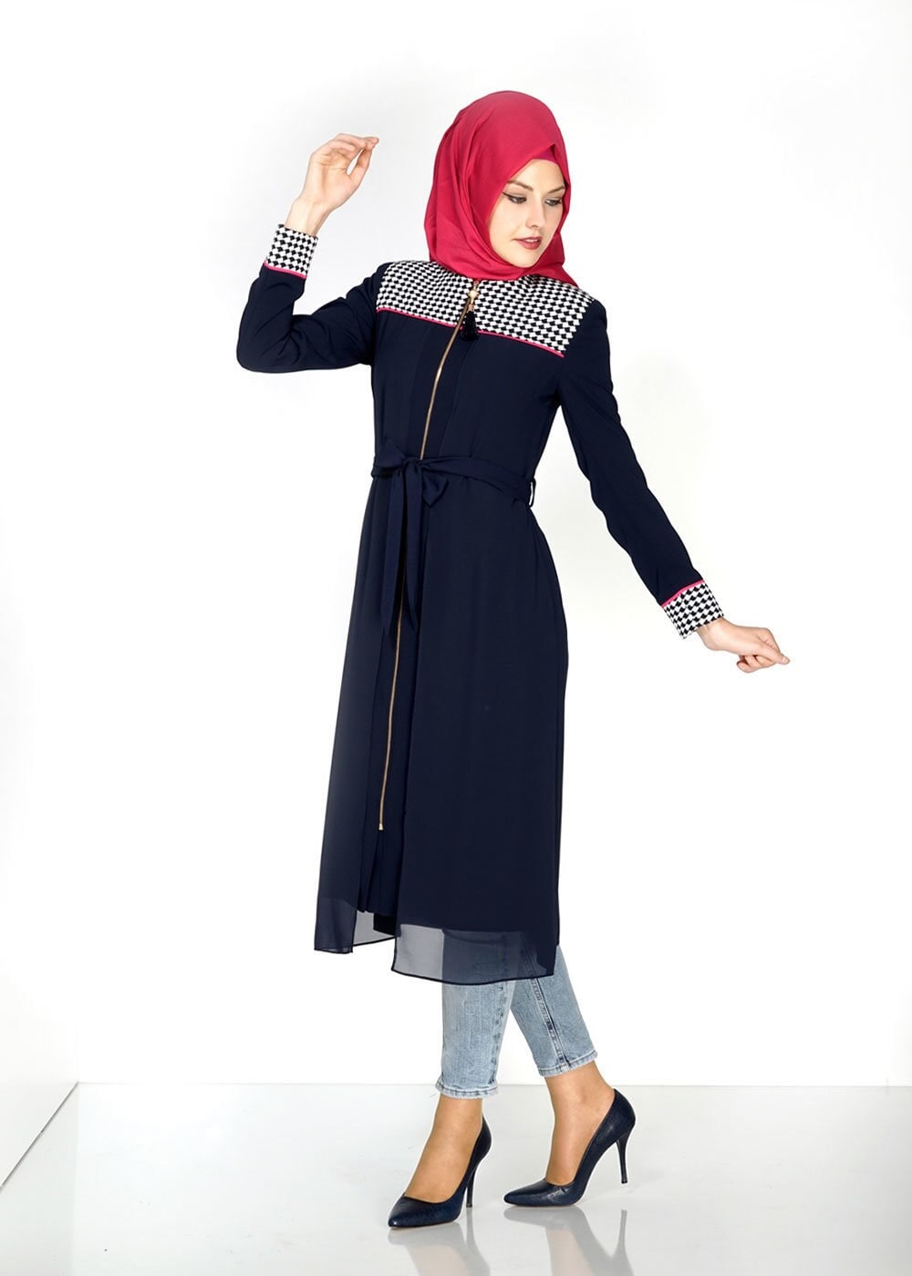 Tesettür giyim LACİVERT 1546 Farah Tesettür Trench